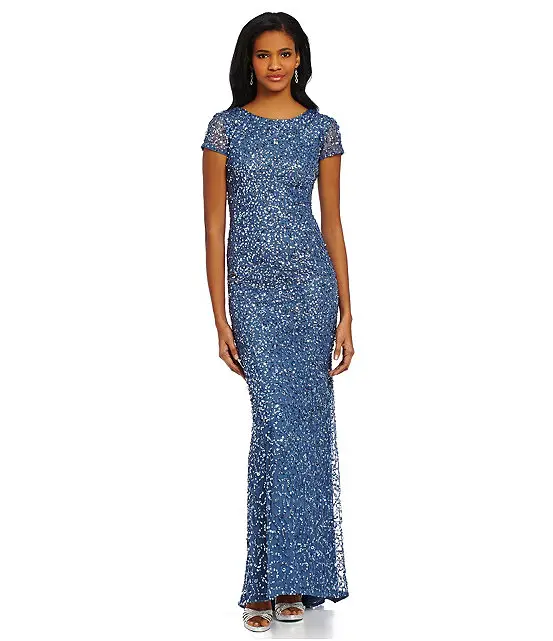 Adrianna Papell Short-Sleeve Sequined Gown