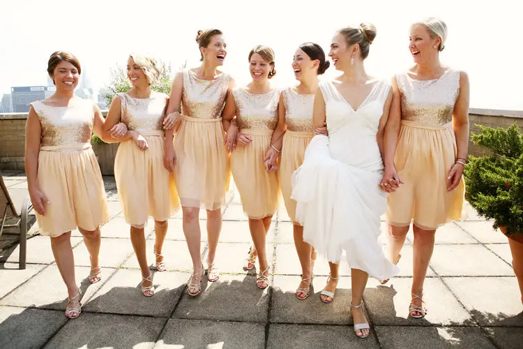 Bridesmaid dress Gold champagne sequin chiffon bridal party metallic chiffon skirt