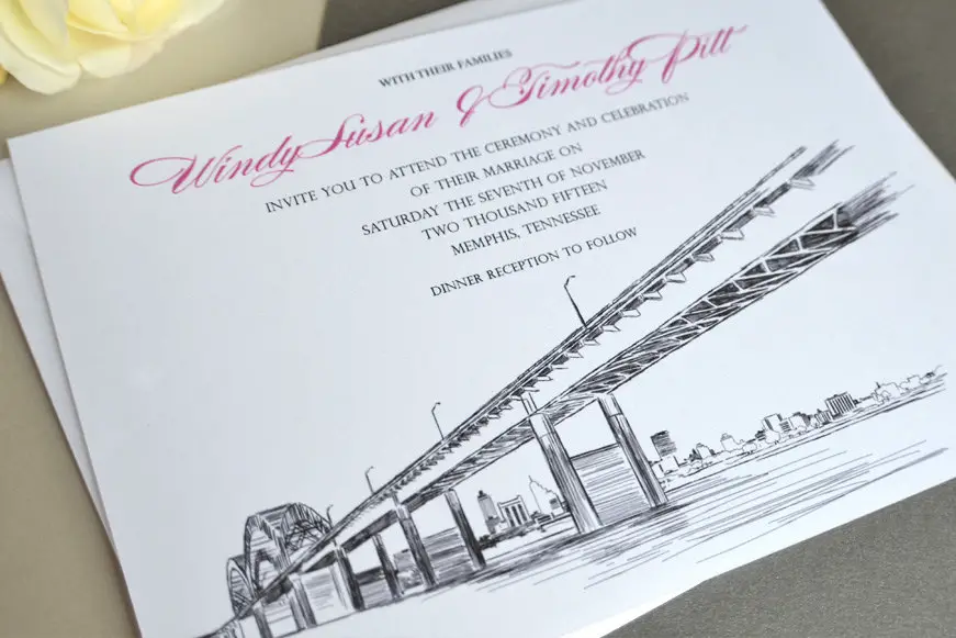 Memphis Bridge Skyline Wedding Invitations Package