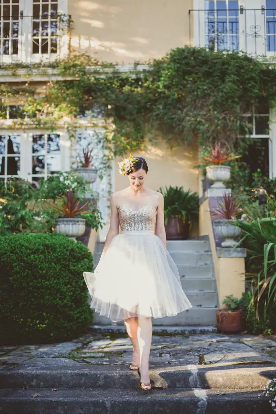 Short Blush Sequin Dress, Bridesmaid Dress with Tulle tutu