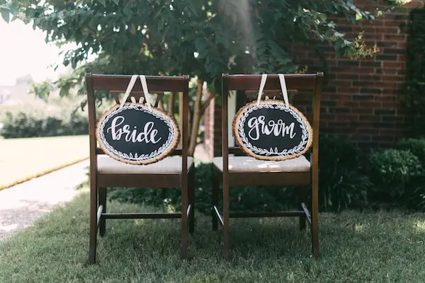 bride and groom stump signs for wedding chairs - by Kelly Ginn