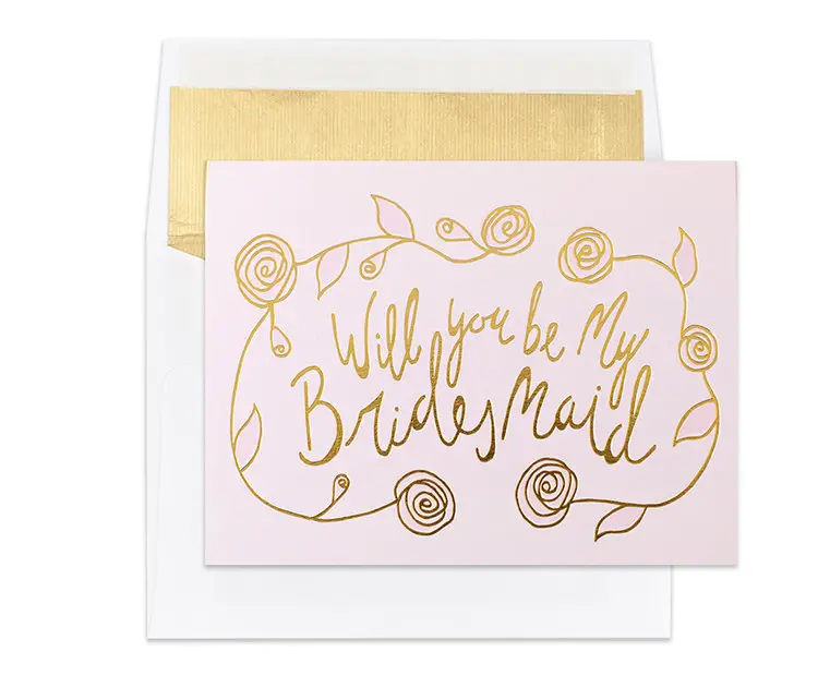 Gold foil will you be my bridesmaid card
