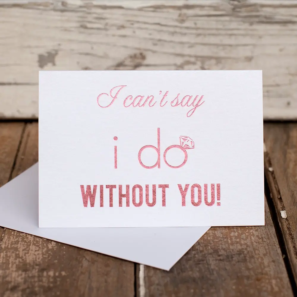 Pink foil will you be my bridesmaid cards