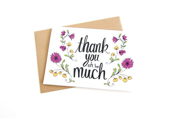 Thank You Oh So Much Card - Floral Illustration Card - by Katie Vaz - midsouthbride.com