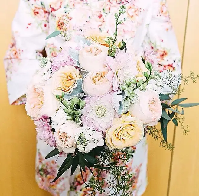 bouquet by lynndoyleflowers bride floral robe photo by kelly ginn