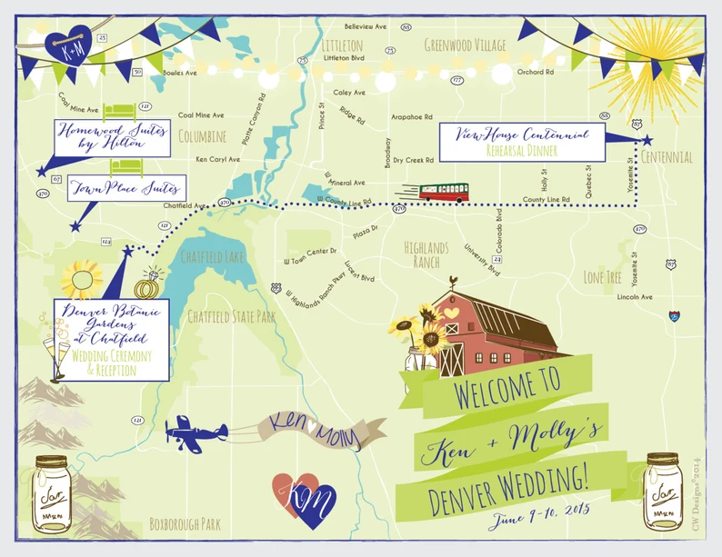 custom wedding maps by CW Designs