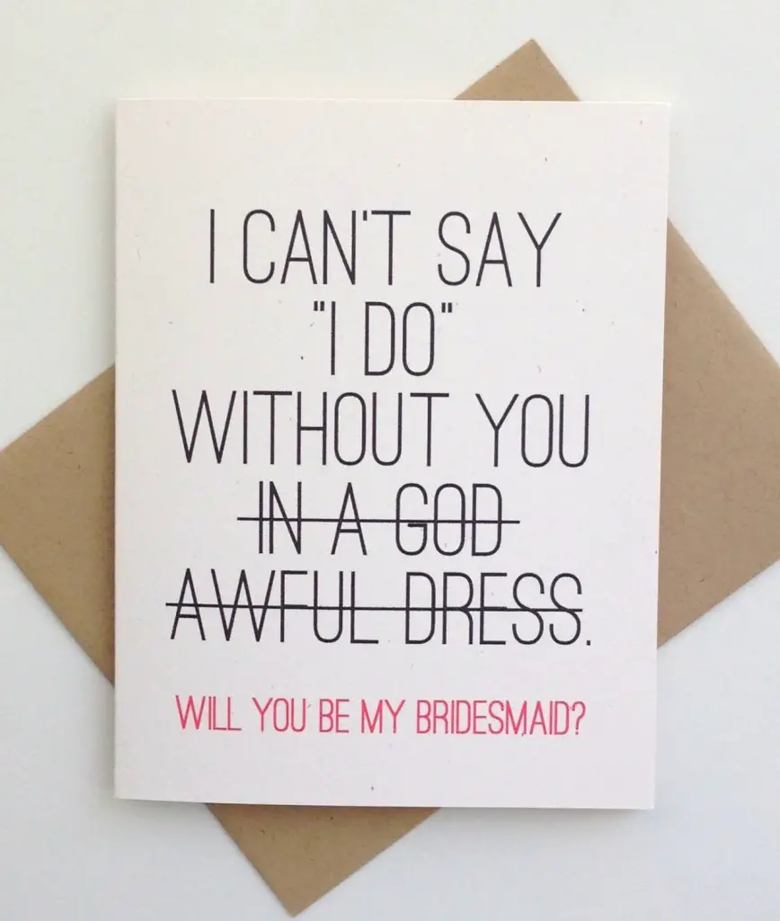 will you be my bridesmaid? ugly dress card