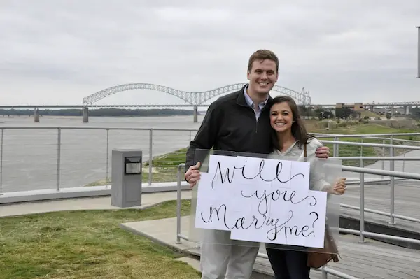 Catherine & Jack's Beale Street Landing Proposal Sign - photo by Sara - midsouthbride.com