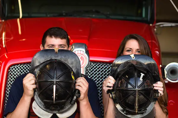 Christine & Zac's Fire Station Engagement Photos - photo by Crystal Brisco Photography  