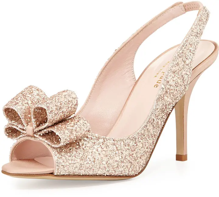 Kate Spade New York Charm Glittered Bow Slingback in Rose Gold Heels