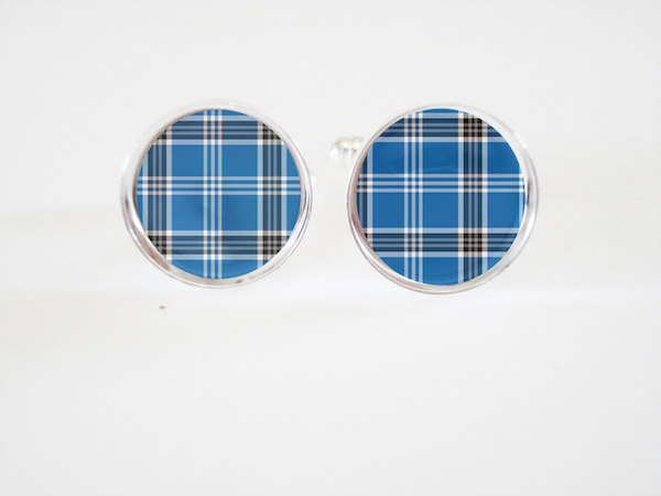 Mens Cufflinks - blue and gray plaid cufflinks- groomsmen wedding cufflinks gifts