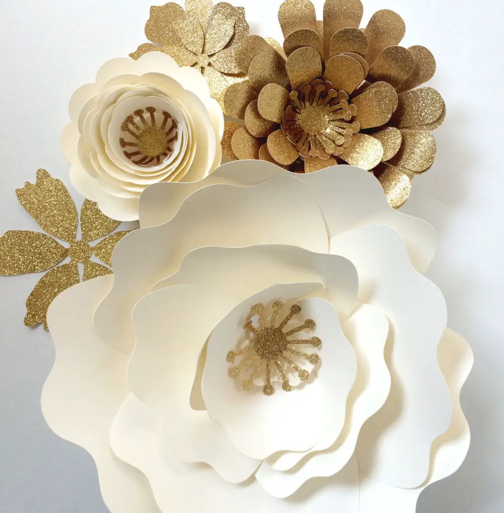 Paper Flower Wall Decor paper flowers in cream and gold by Paper Flora on Etsy