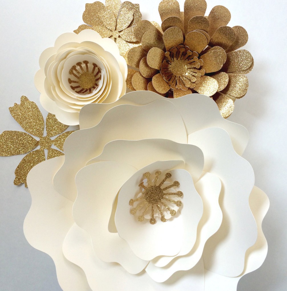 Paper Flower Wall Decor paper flowers in cream and gold by Paper Flora on Etsy