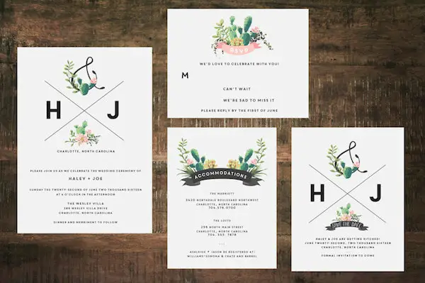 Printable Cactus Succulent Wedding Invitation by The Woolberry Press - midsouthbride.com