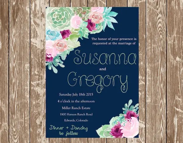 Printable Succulent Floral Wedding Invitation by Shop The Lodge On Haydon