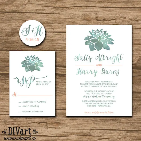 Printable Succulent Wedding Invitation Suite by DIV Art - midsouthbride.com