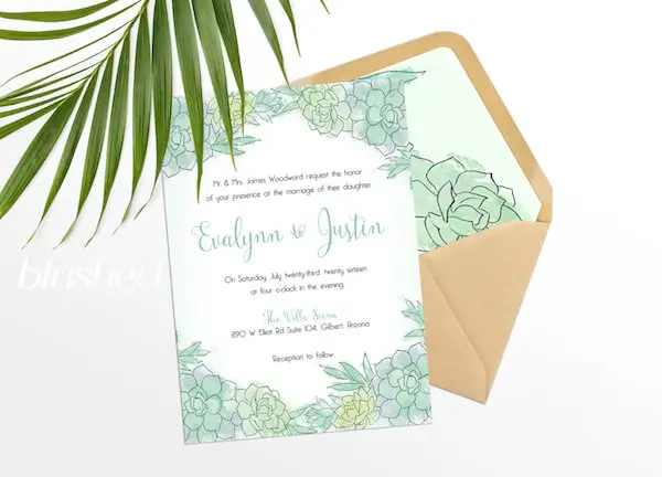 Succulent Wedding Invitation Printable by Blushed Design - midsouthbride.com