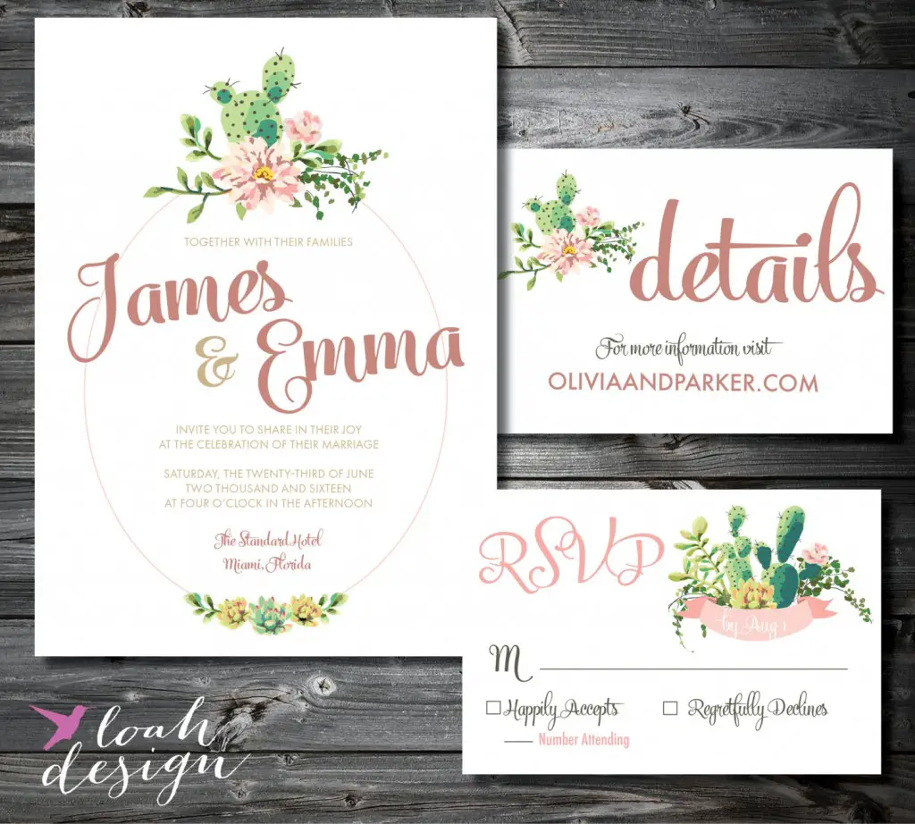 Succulent Wedding Invitation Suite PRINTABLE by Loah Design - midsouthbride.com