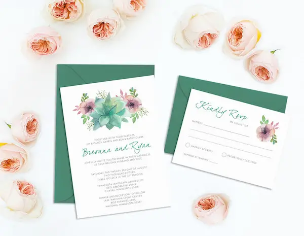 Succulent Wedding Invitation and RSVP Card Printable by Andis Invites - midsouthbride.com