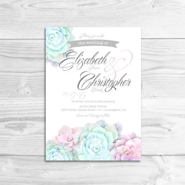 Watercolor Succulent Wedding Invitation by Lizzy Powers Design - midsouthbride.com