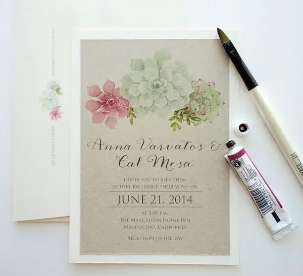 Watercolor Succulent Wedding Invitation by Nooney Art - midsouthbride.com
