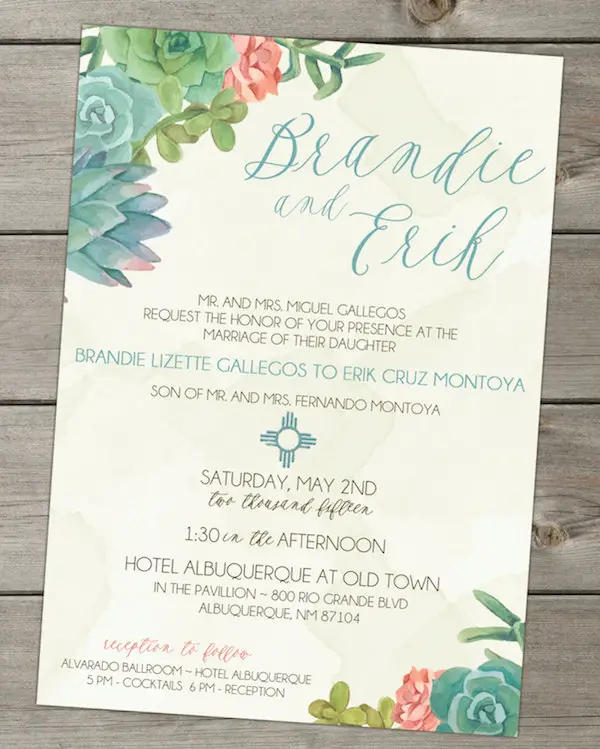 Wedding Invitation Southwest Succulents Watercolor Design Cactus by The Funky Olive - midsouthbride.com