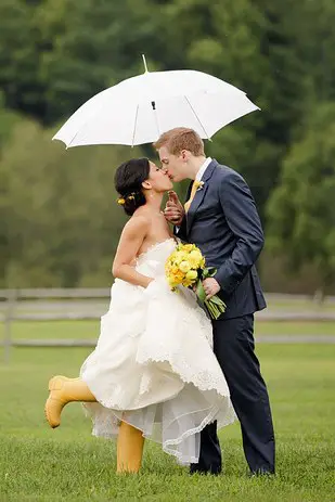 rainy wedding day tips - bring rain boots