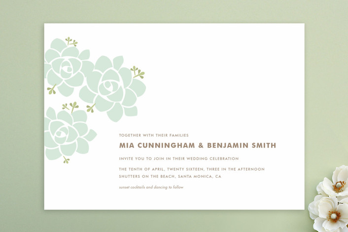 white and green succulent wedding invitation by minted - midsouthbride.com