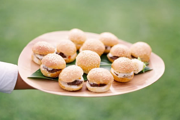 mini hamburger sliders for kids at weddings - photo by Jose Villa - via Snippet and Ink