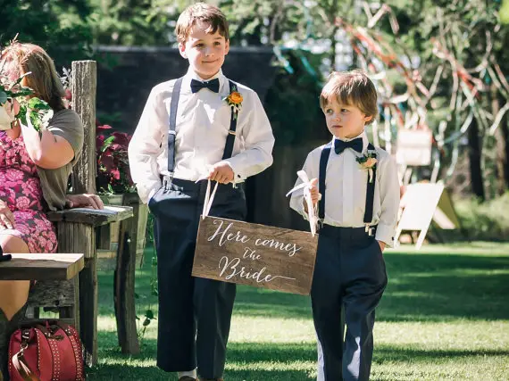 Here comes the Bride Sign, Ringer Bearer, Flower Girl - Wooden Wedding Signs