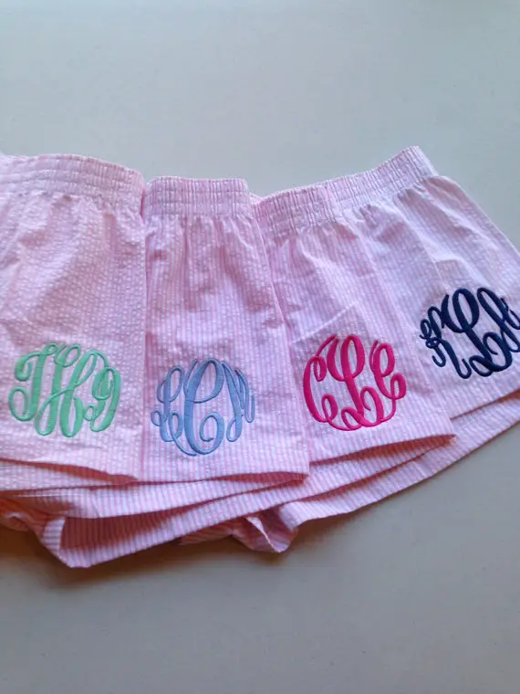 Monogrammed MEDIUM Pink Seersucker Women's Pajama Shorts - Boxers