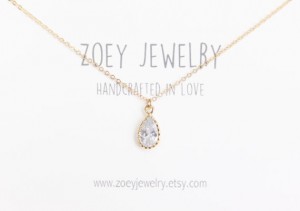 Dainty Teardrop Diamond Necklace,Diamond Silver Necklace,Diamond Gold Necklace,CZ Necklace,Bridesmaids Gift,Wedding Necklace,Mothers gift