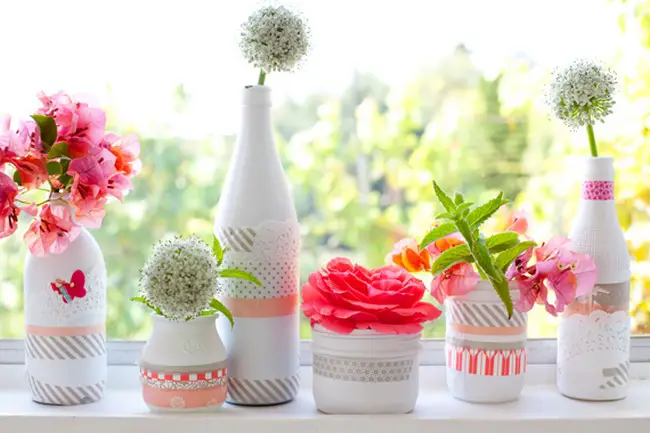 DIY Washi Tape Painted Flower Vases - diy wedding washi tape ideas