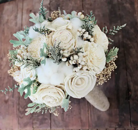 wood wedding flowers - Alternative Wedding Bouquet - Luxe Collection Medium Ivory Keepsake Bouquet Sola Wood Flower Bouquet Rustic Wedding