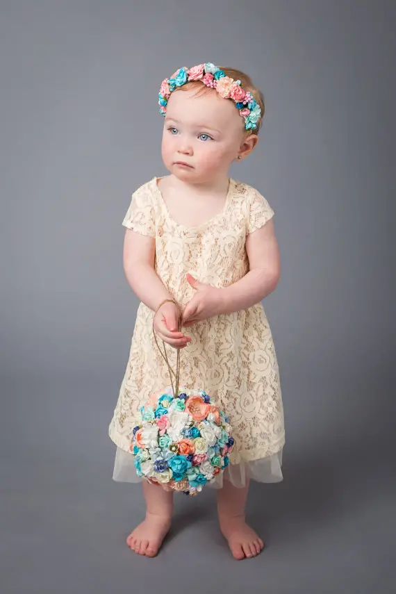 flower girl Aqua and Pink Flower Ball - flower girl alternative