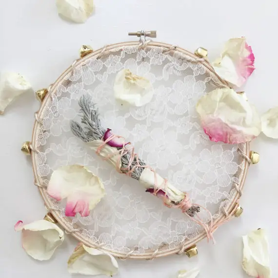 flower girl Lace Tambourine, Shabby Boho Chic Wedding Decor