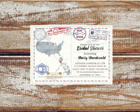 Travel theme bridal shower invitations