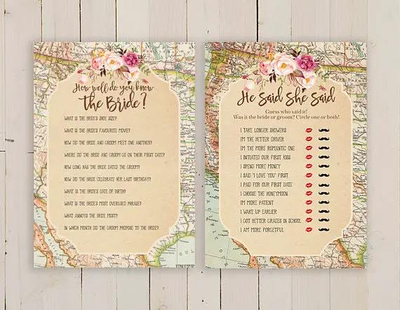 map bridal shower game pack