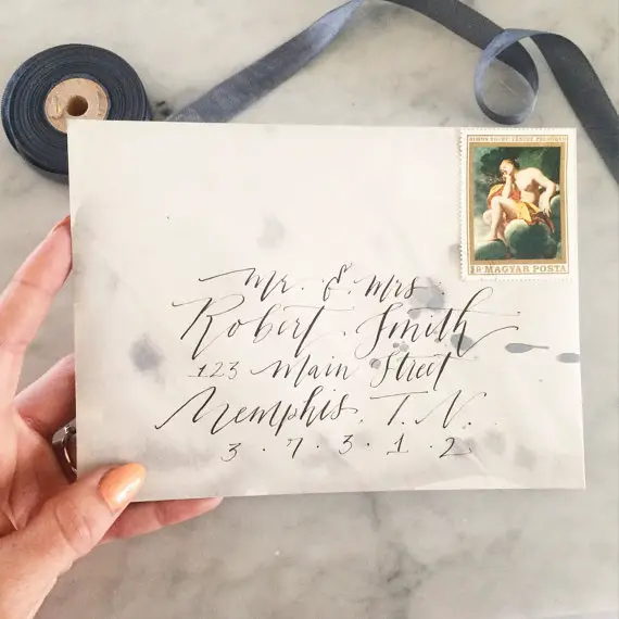 messy modern style calligraphy envelope addressing by BPCalligraphy - midsouthbride.com