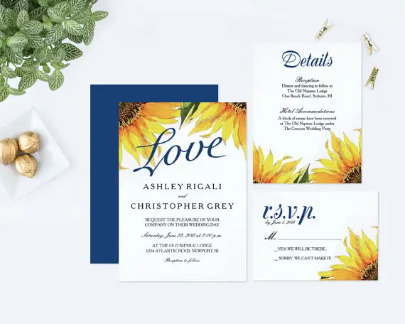 DIY Sunflower Wedding Invitation by VG Invites - midsouthbride.com