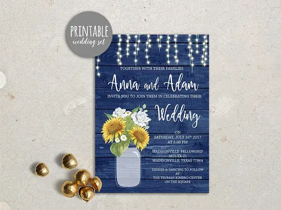 Rustic Wedding Invitation Blue Yellow by lipa mea - midsouthbride.com