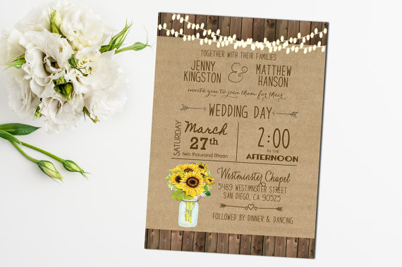 Mason Jar Rustic Printable Wedding Digital File by Hazelnut Invites - midsouthbride.com