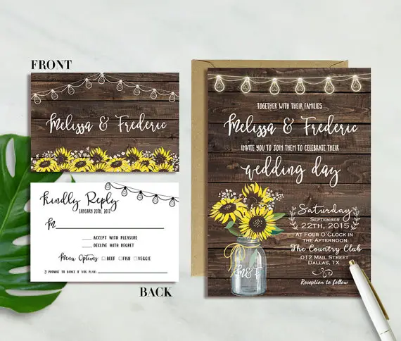 Sunflower Wedding Invitation, Rustic Sunflower Wedding Invitation, Mason Jar Wedding Invite, Country Wedding, Woodland Wedding, Barn wedding by oh lilly designs - midsouthbride.com