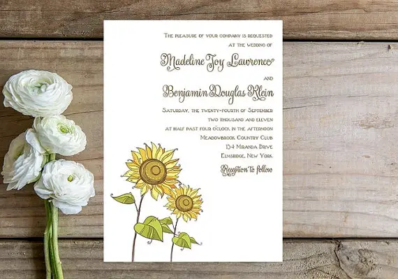 sunflower wedding invitation by Whimsical Prints - midsouthbride.com