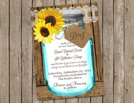 wedding invitations with shabby wood and mason jar by Miss Bliss Invitations - midsouthbride.com