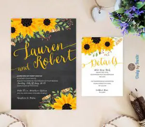 Rustic sunflower wedding invitation and reception card pack | Fall wedding invitations | Chalkboard wedding invitations printed by Only By Invite - midsouthbride.com