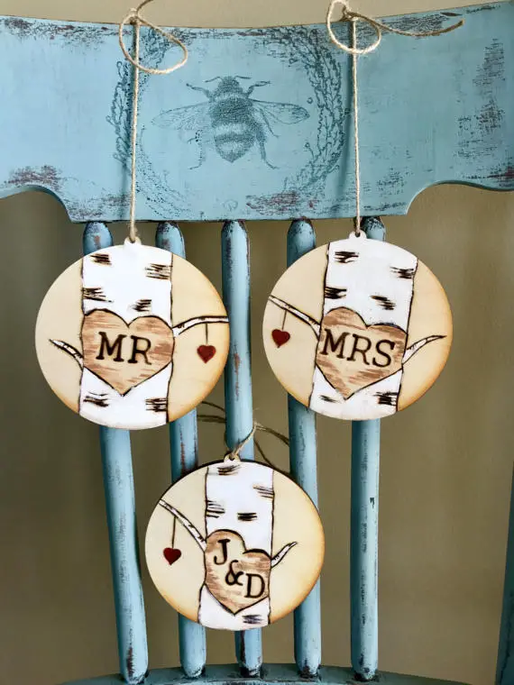 Birch Trees - Mr Mrs Wood Chair Signs by Kerley Crafts