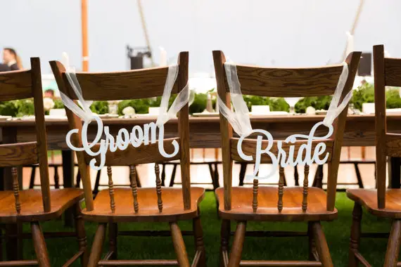 Bride and Groom Chair Signs for Wedding, Hanging Chair Signs Wooden Wedding Signs by ZCreateDesigns