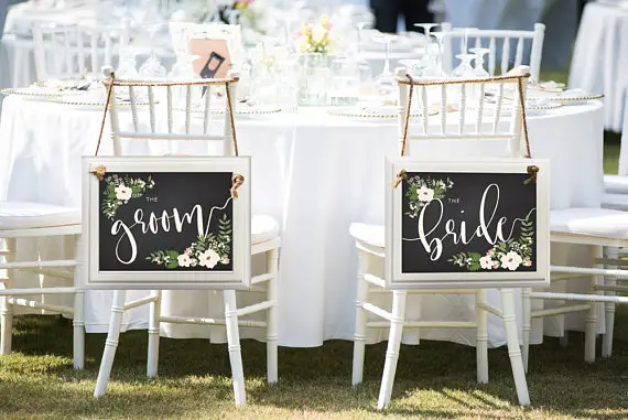 Floral Bride And Groom Chair Wedding Sign by Simon and Kabuki