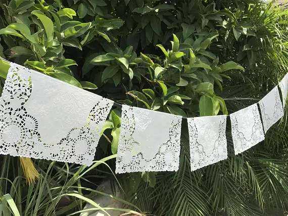 Shabby Chic Doily Bunting White Papel Picado by Casita Magdalena  